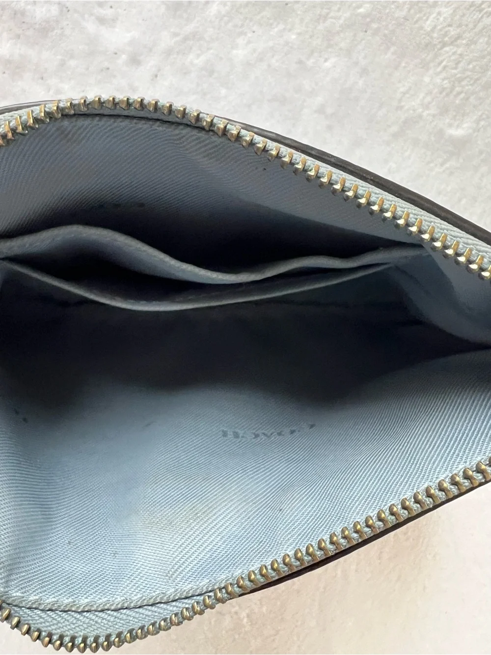 Coach Leather Women Wristlet in Slate Blue with Metallic Hardware Coin Purse